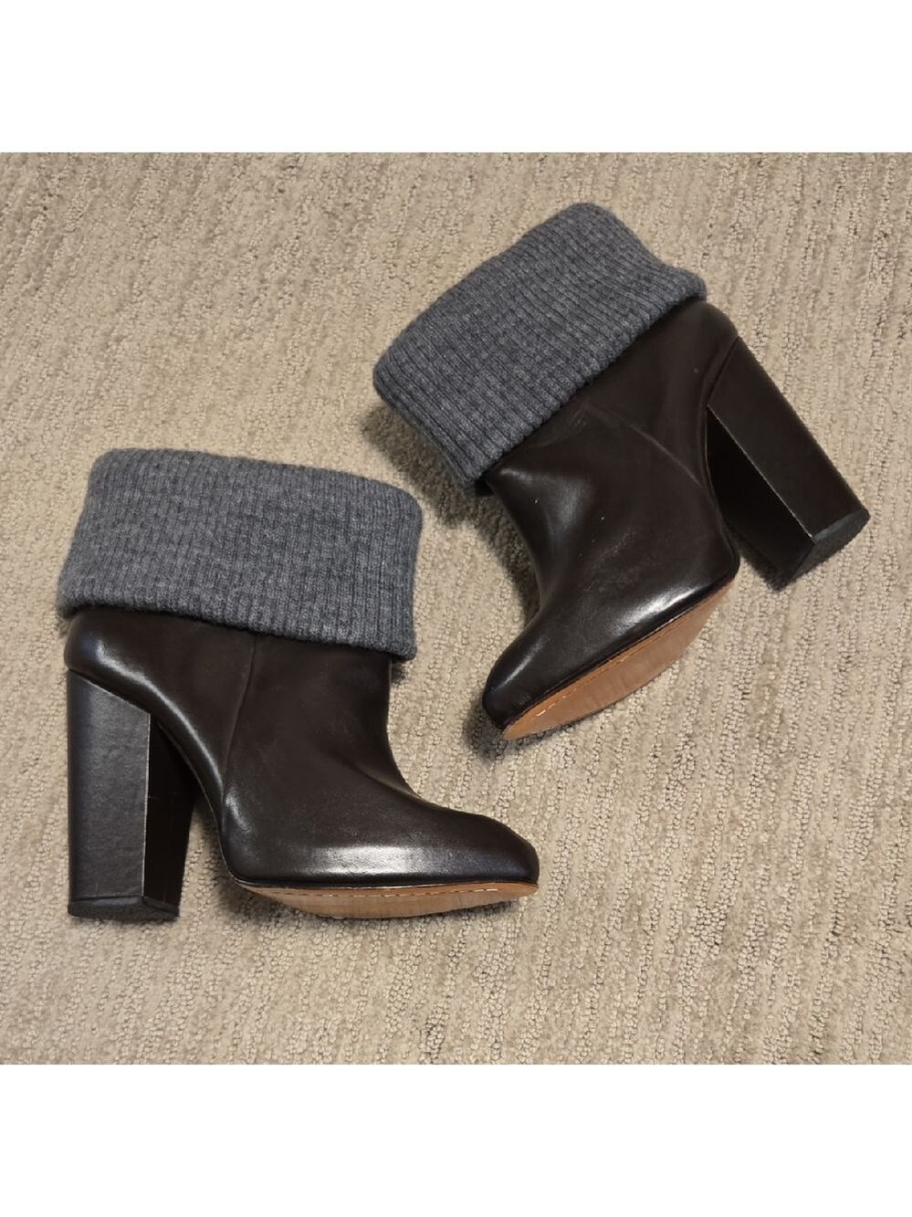 NWOT Rachel Comey Knit Cuff Heeled Booties Chocolate and Grey - Picture 3 of 13